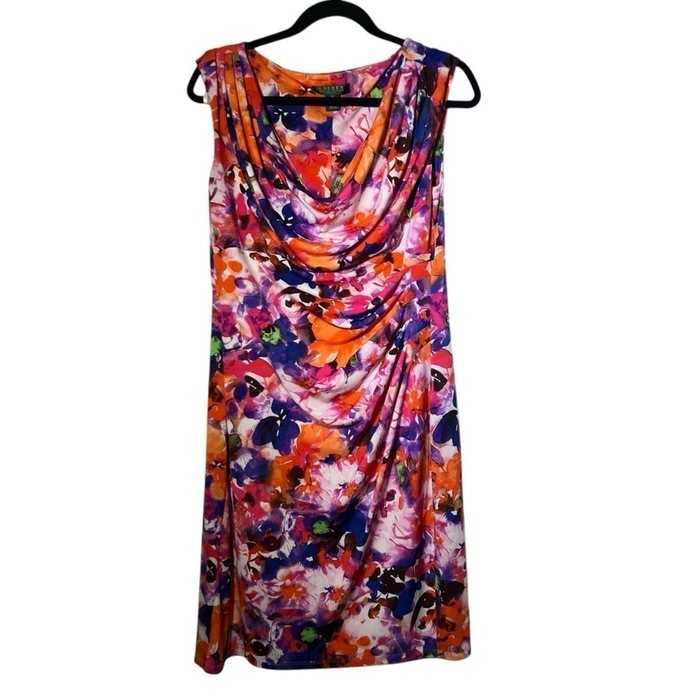 Lauren Ralph Lauren Neon Floral Sleeveless Sheath Dress Size 14